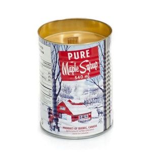 Maple Syrup Tin 4.75” Candle Wooden Wick BRAND NEW